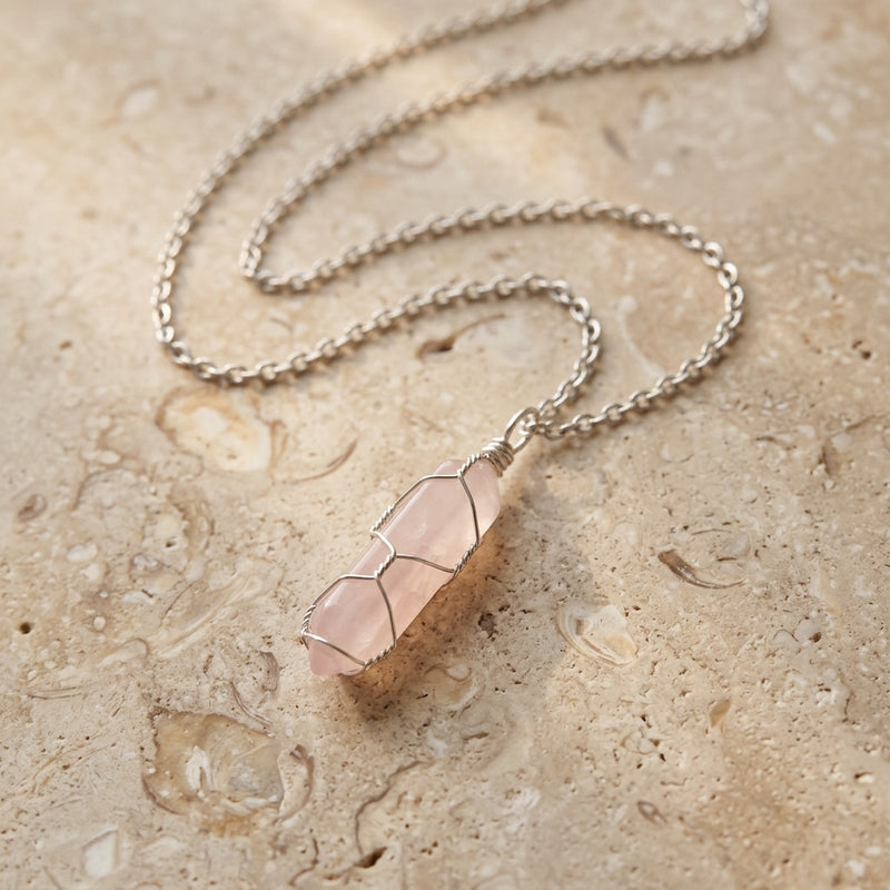 Silver Rose Quartz Necklace "Nexa"