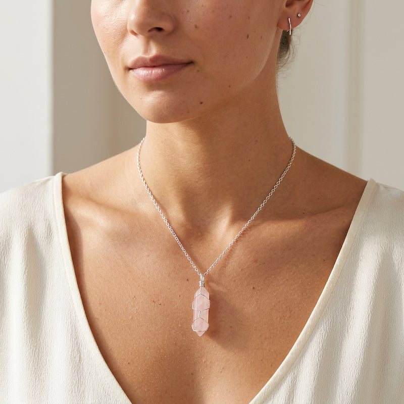Silver Rose Quartz Necklace "Nexa"