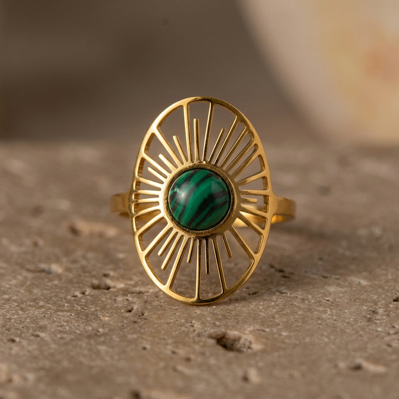 Malachite Adjustable Ring "Green Sun"