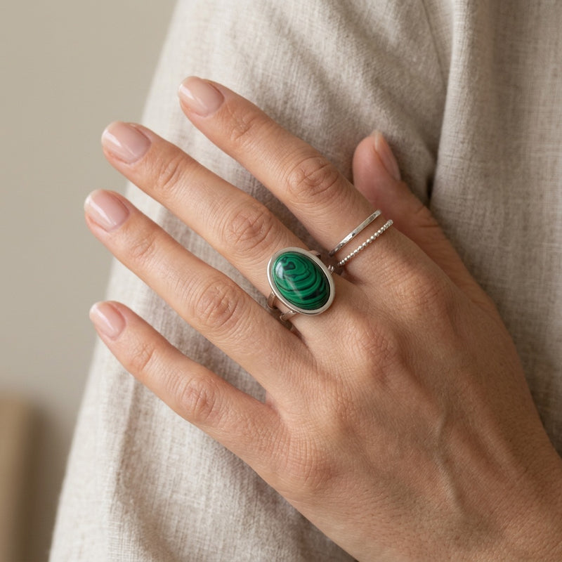 Malachite Stone Adjustable Ring "Verdara"