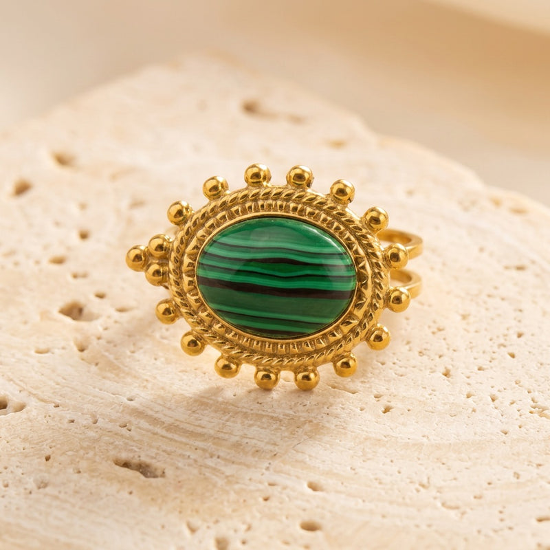 Malachite Adjustable Ring "Solenya"