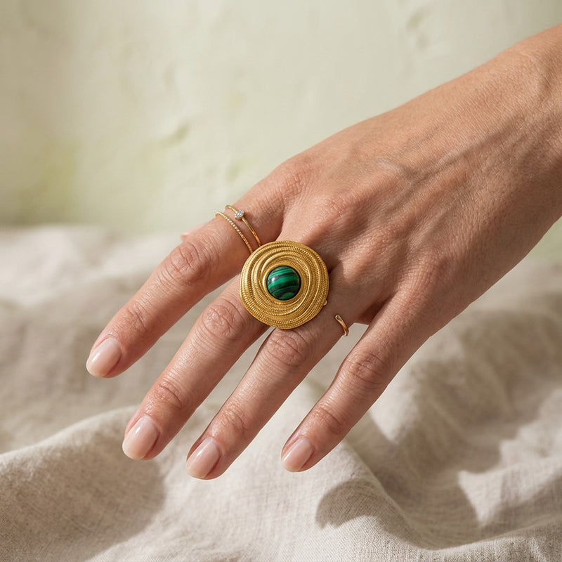 Malachite Adjustable Ring "Elarion"