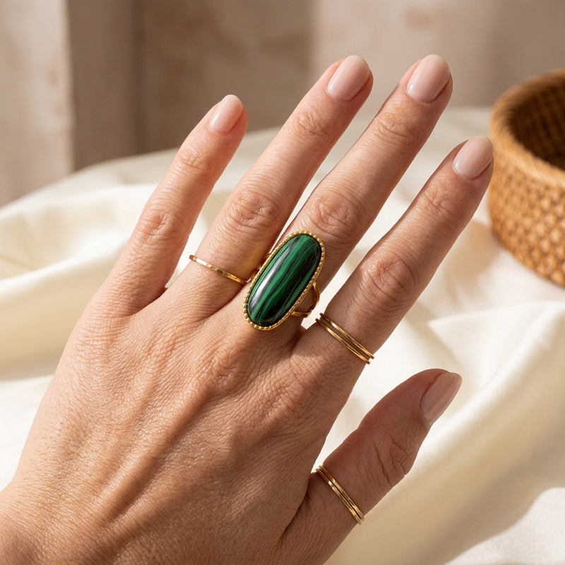 Malachite Adjustable Ring "Calyros"