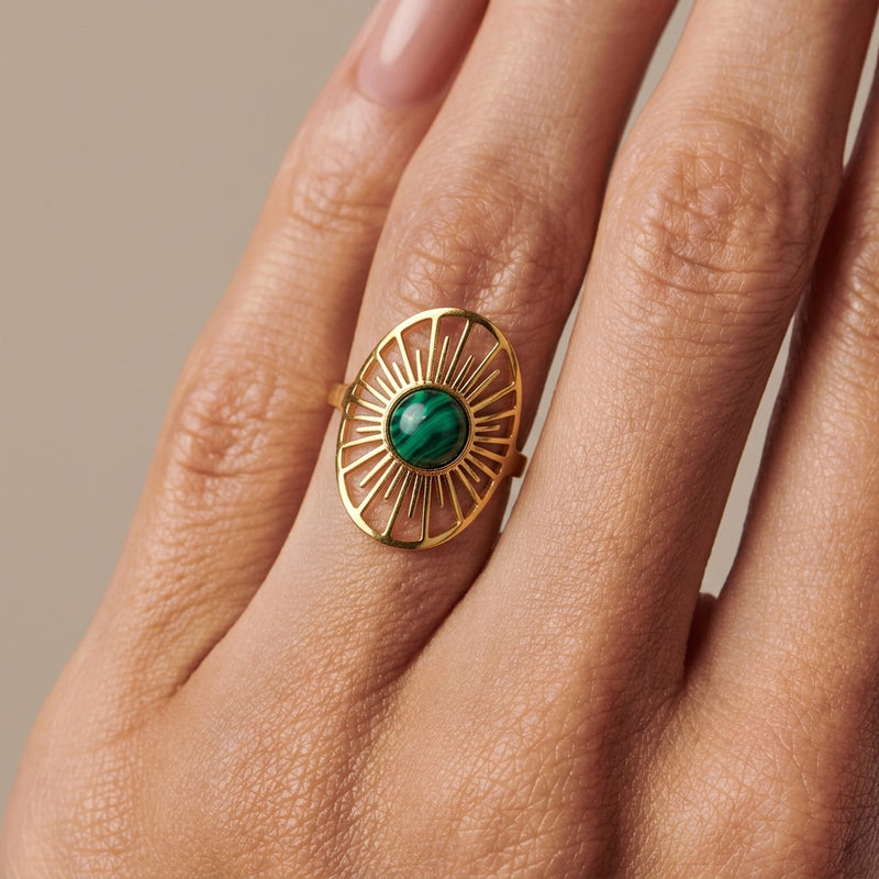 Malachite Adjustable Ring "Green Sun"