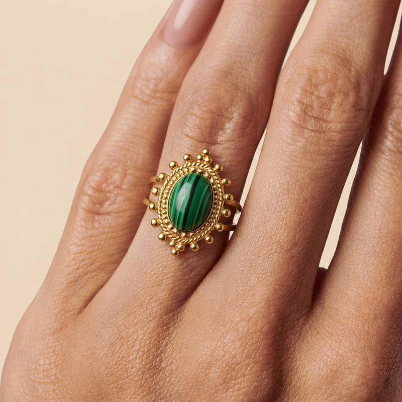 Malachite Adjustable Ring "Solenya"