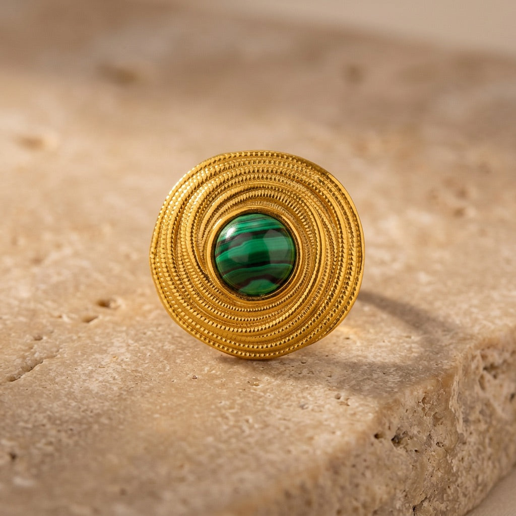 Malachite Adjustable Ring "Elarion"