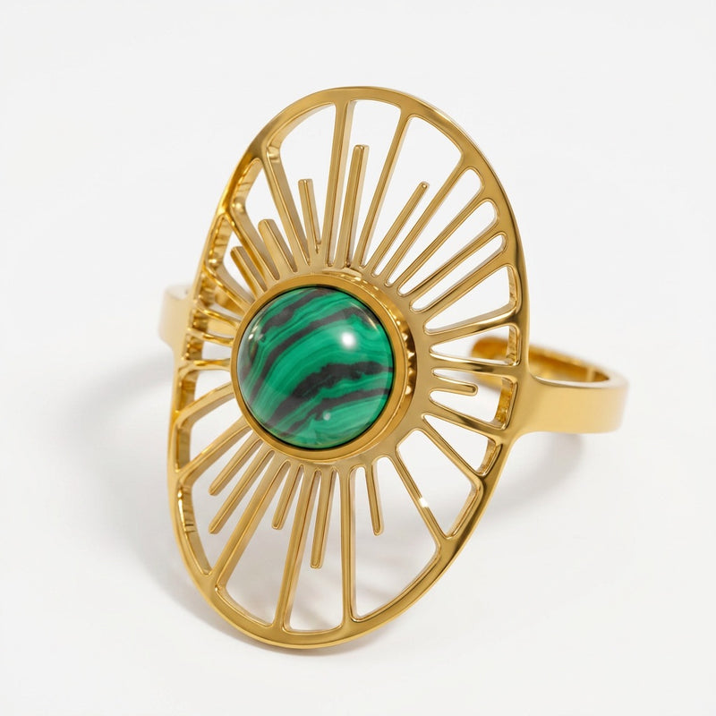Malachite Adjustable Ring "Green Sun"