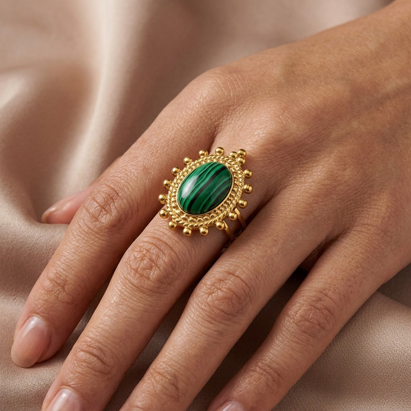 Malachite Adjustable Ring "Solenya"