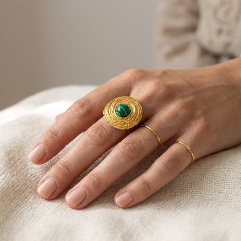 Malachite Adjustable Ring "Elarion"