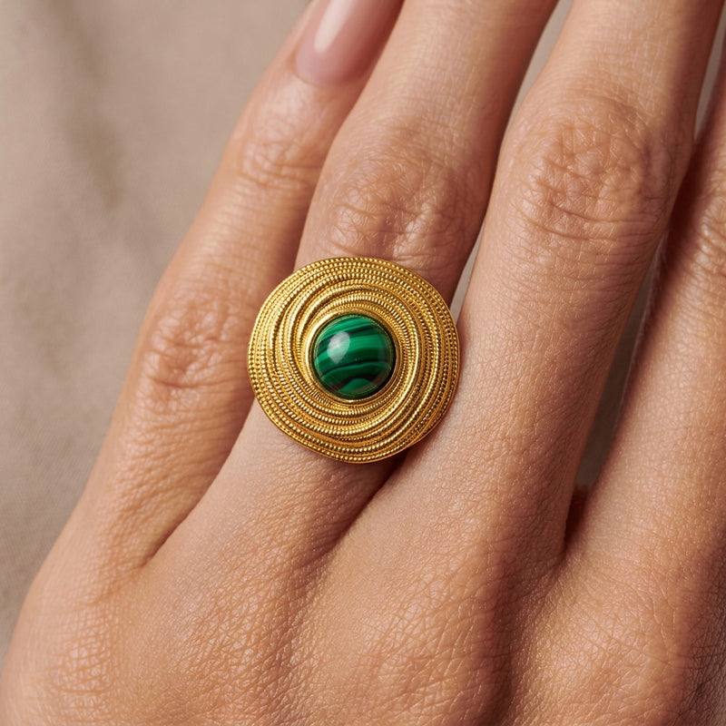 Malachite Adjustable Ring "Elarion"