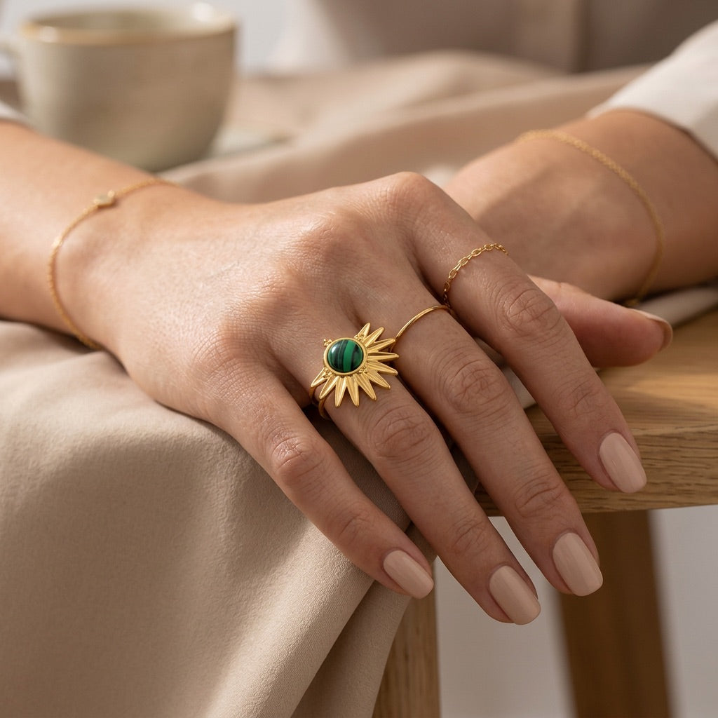 Malachite Adjustable Ring "Solyra"