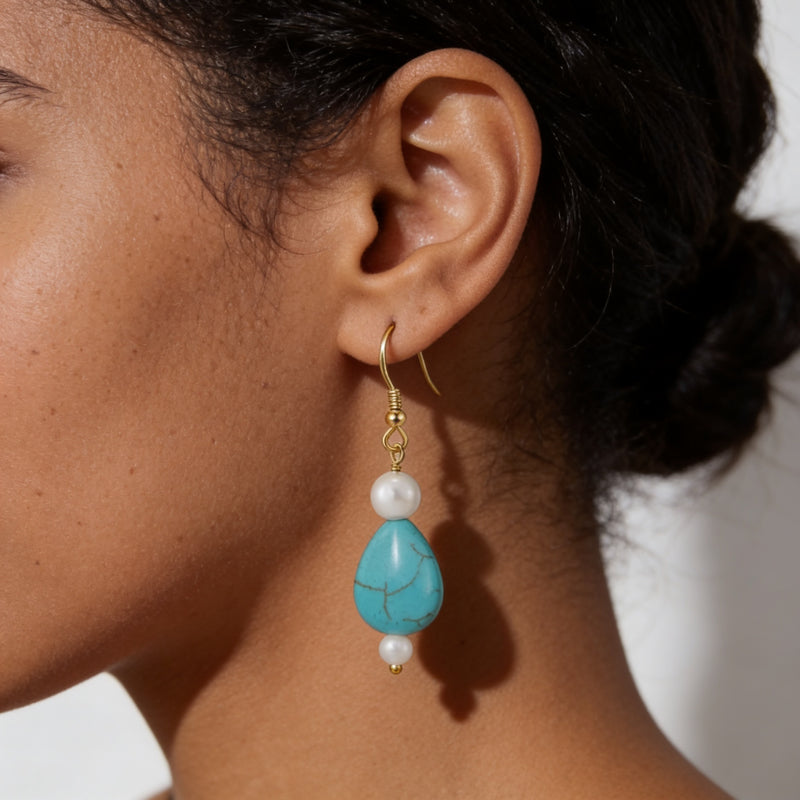 Turquoise Stone Earrings "Mega Galet"