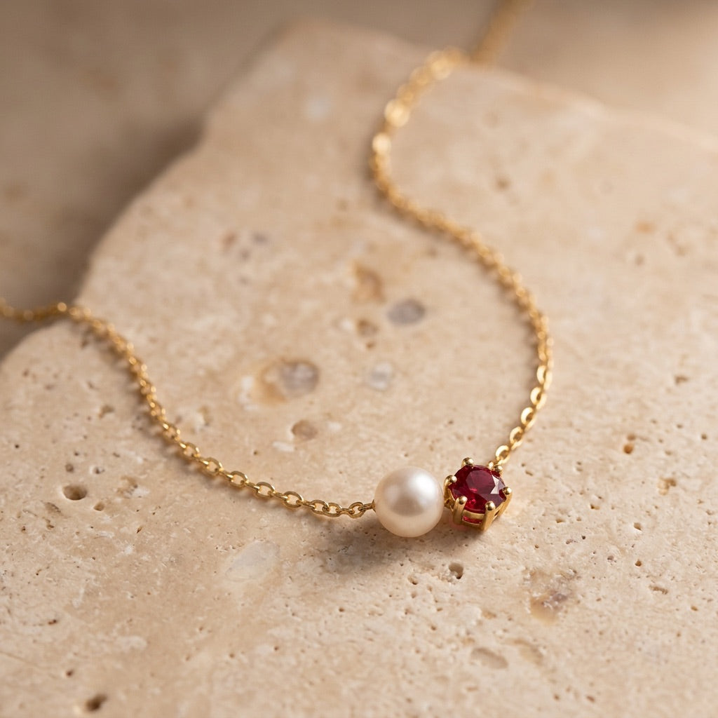 Ruby and Pearl Necklace “Serenza”