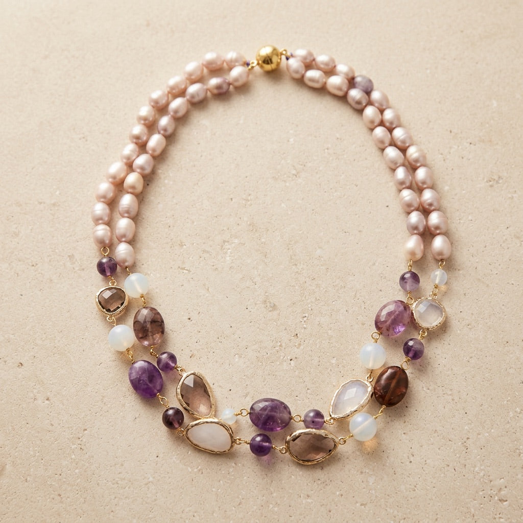 Amethyst & Moonstone Necklace "Diva"