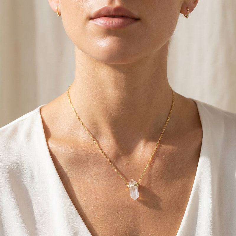 White Moonstone Necklace "Saturn"