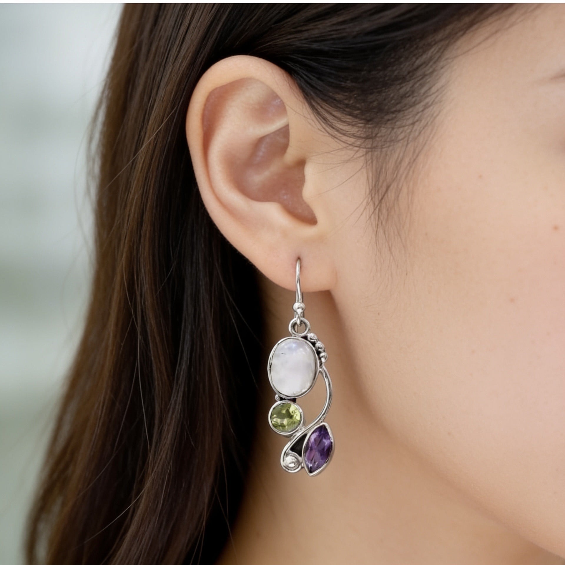 Moonstone Peridot Amethyst Earrings “Mirelya”