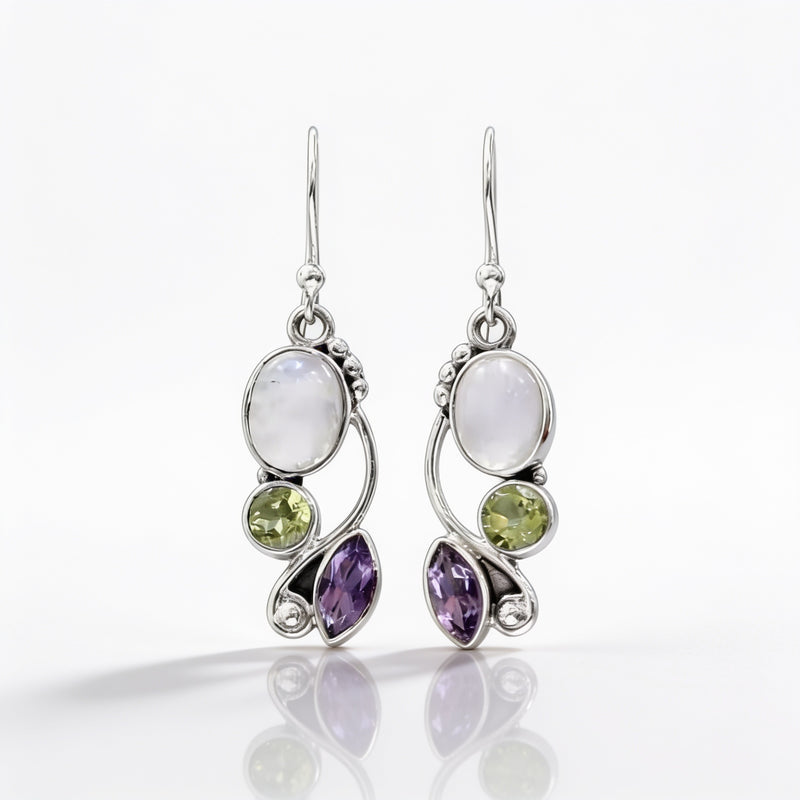 Moonstone Peridot Amethyst Earrings “Mirelya”