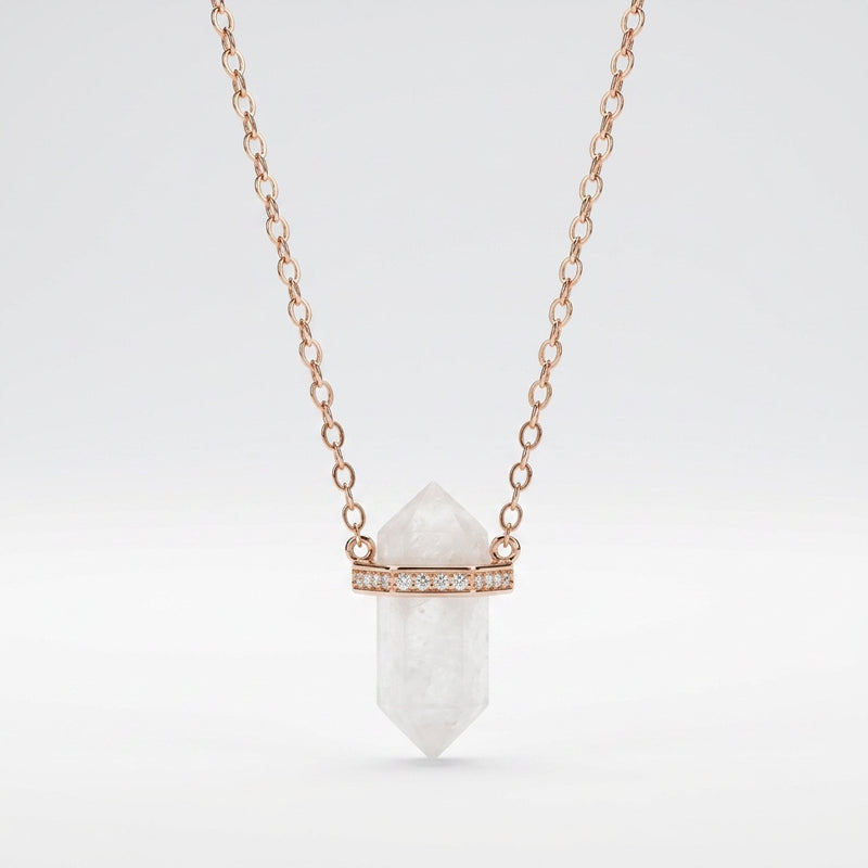 White Moonstone Necklace "Saturn"