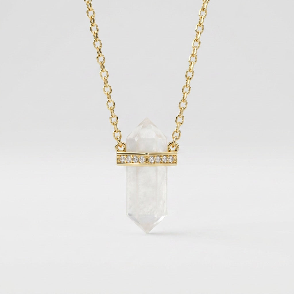 White Moonstone Necklace "Saturn"