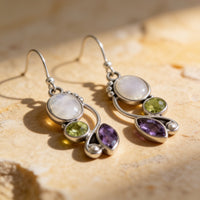 Moonstone Peridot Amethyst Earrings “Mirelya”