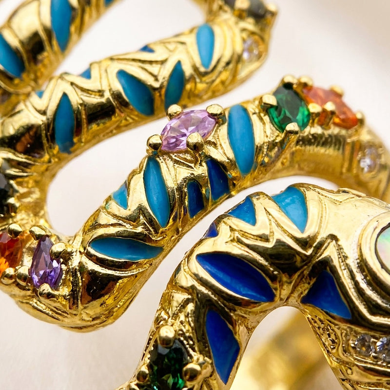 Multi Gemstone Snake Ring "Aetheris"