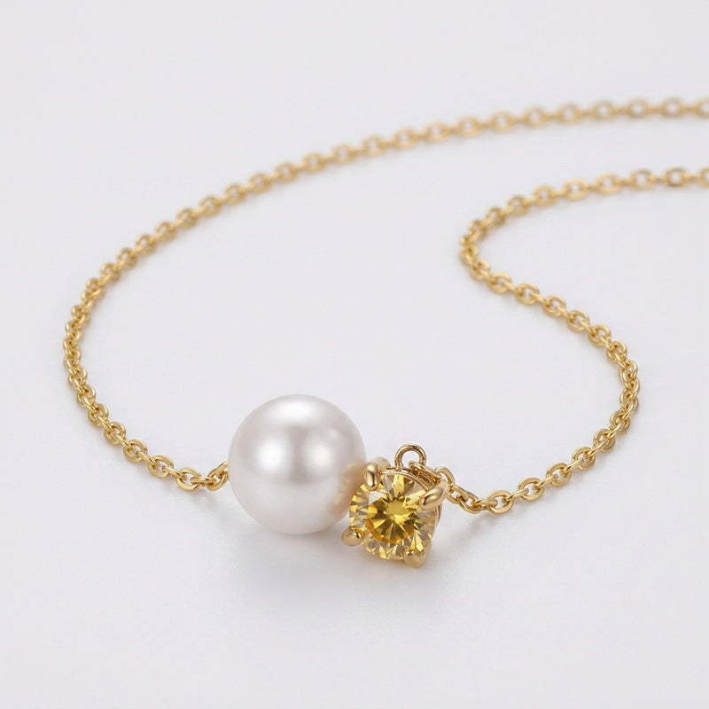 Citrine stone and Pearl Necklace “Serenza”