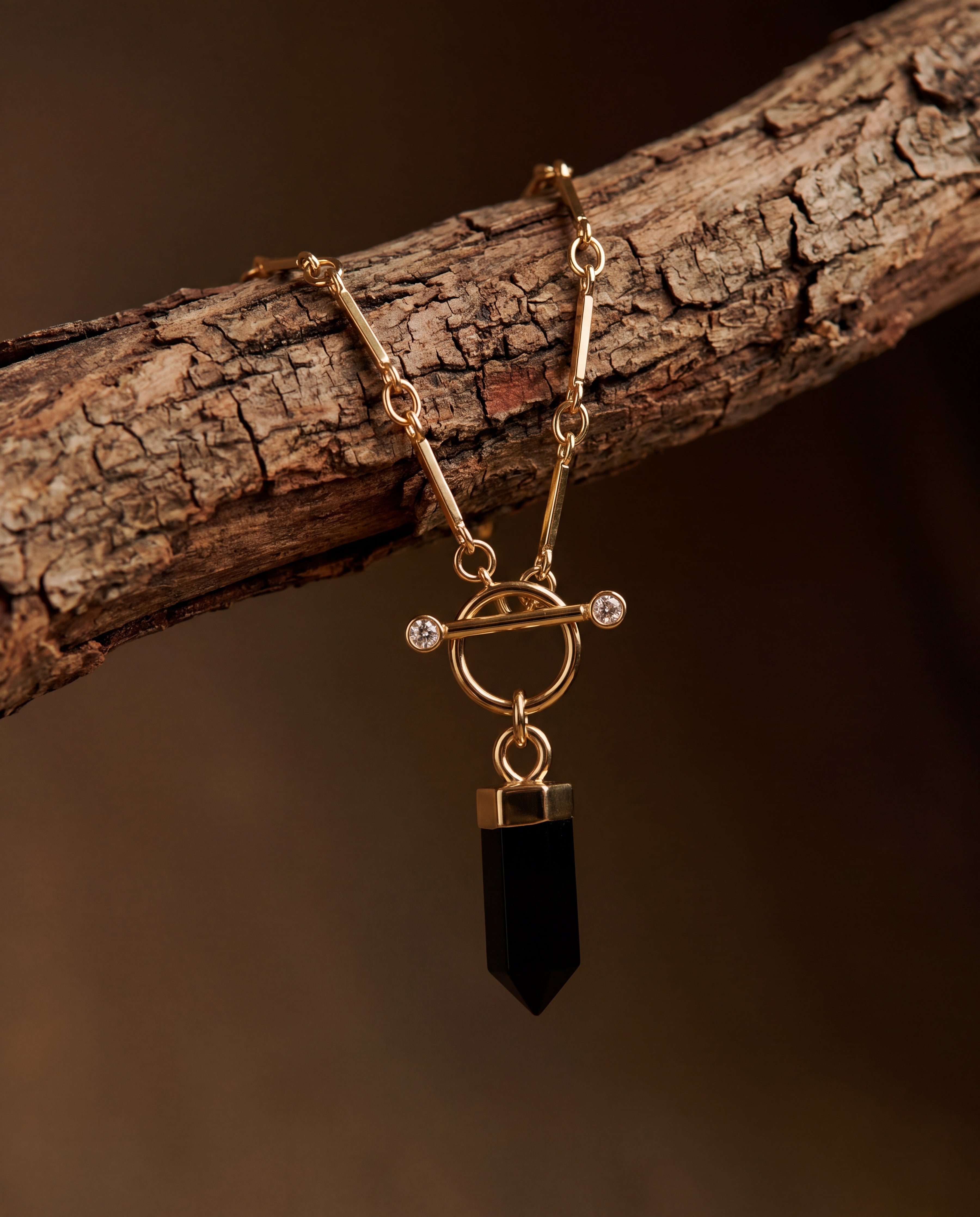 Obsidian Necklace "Nebula" gold/silver