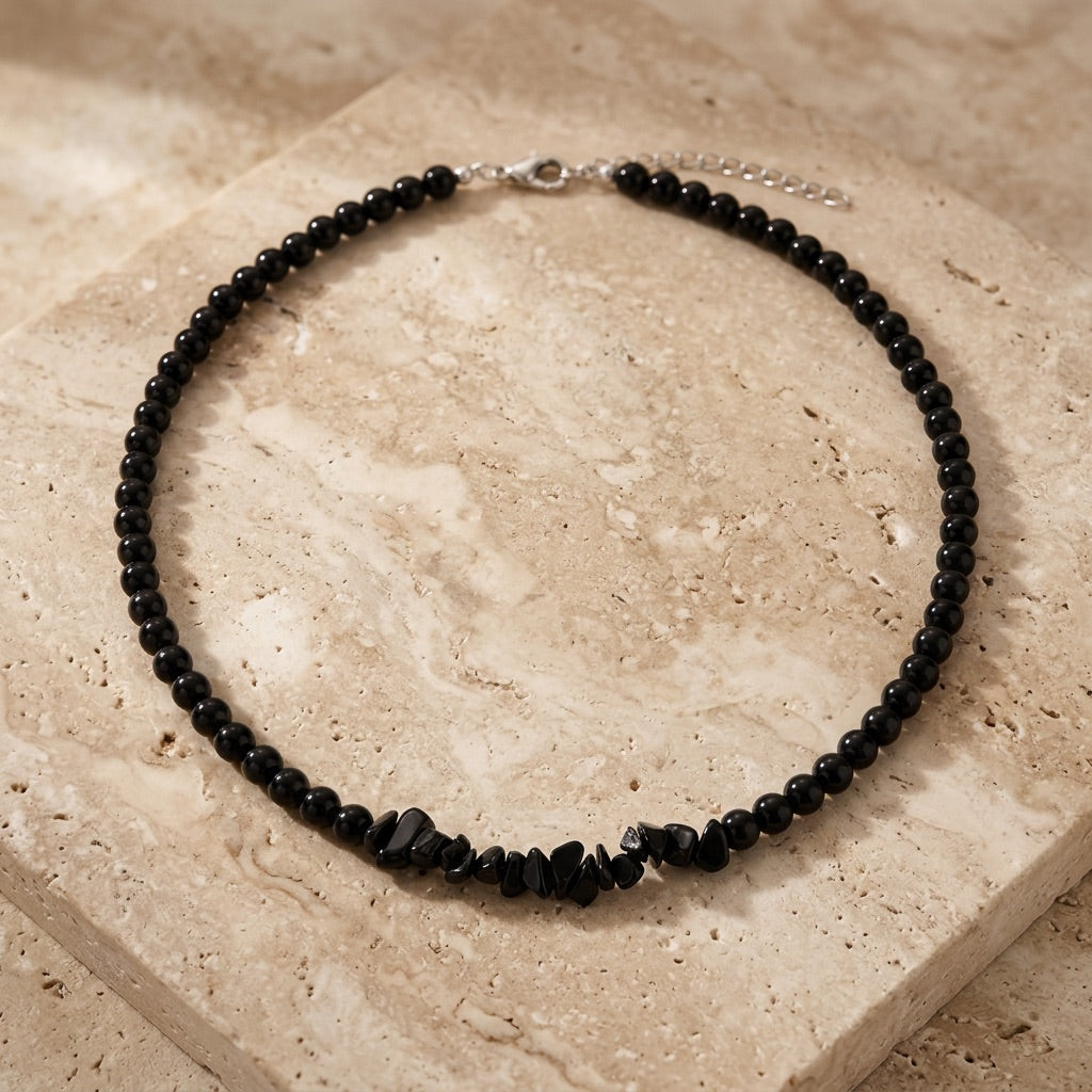 Black Obsidian Bead Necklace "Dravion"