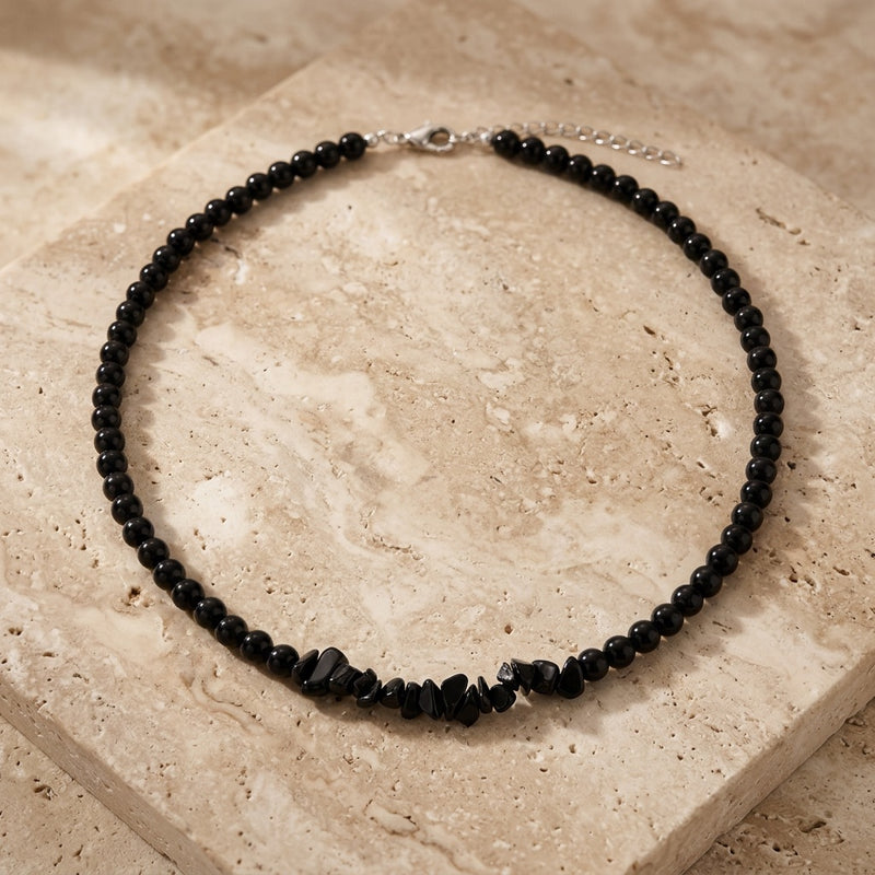 Black Obsidian Bead Necklace "Dravion"