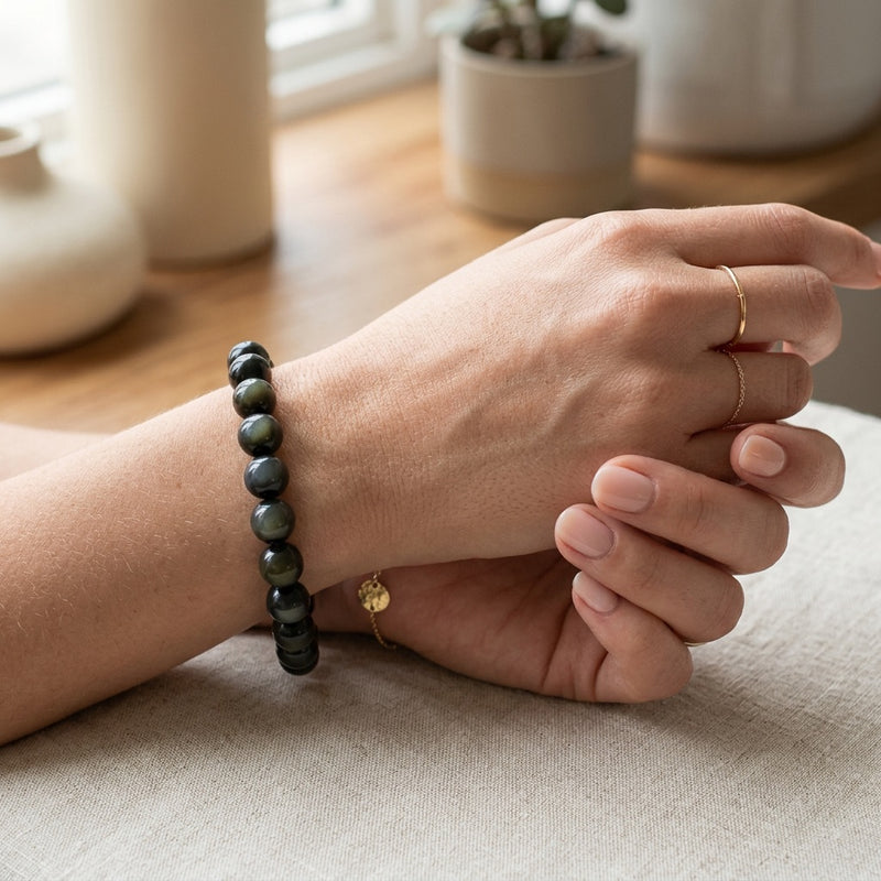 Black Obsidian Stone Bracelet “Noctaryn”