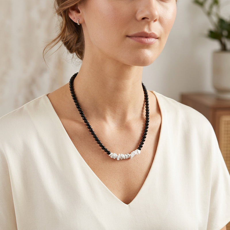Howlite Obsidian Beaded Necklace "Velorien"