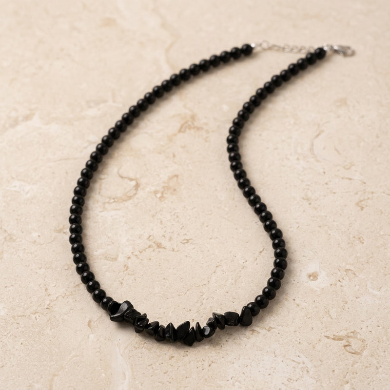 Black Obsidian Bead Necklace "Dravion"