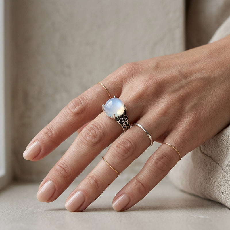 Opal Stone Adjustable Ring "Luneria Bloom"