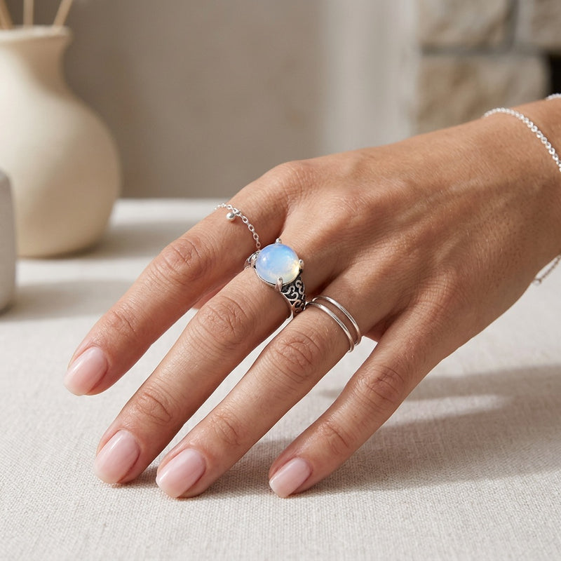 Opal Stone Adjustable Ring "Luneria Bloom"