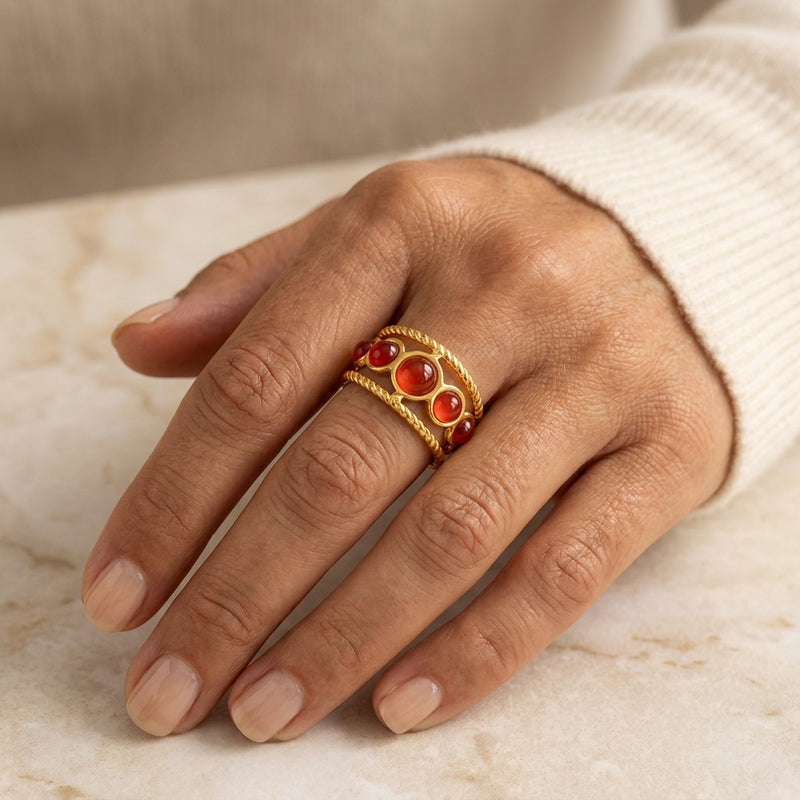 Orange Carnelian Ring "Galaxy"