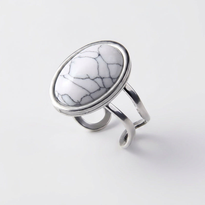 Howlite Stone Adjustable Ring “Winter Aura”