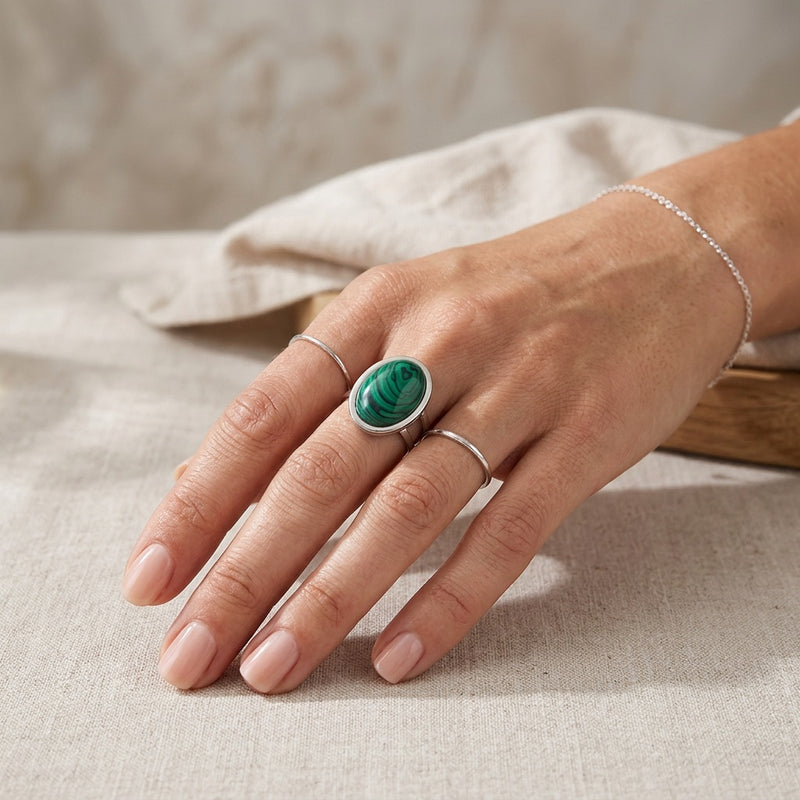 Malachite Stone Adjustable Ring "Verdara"