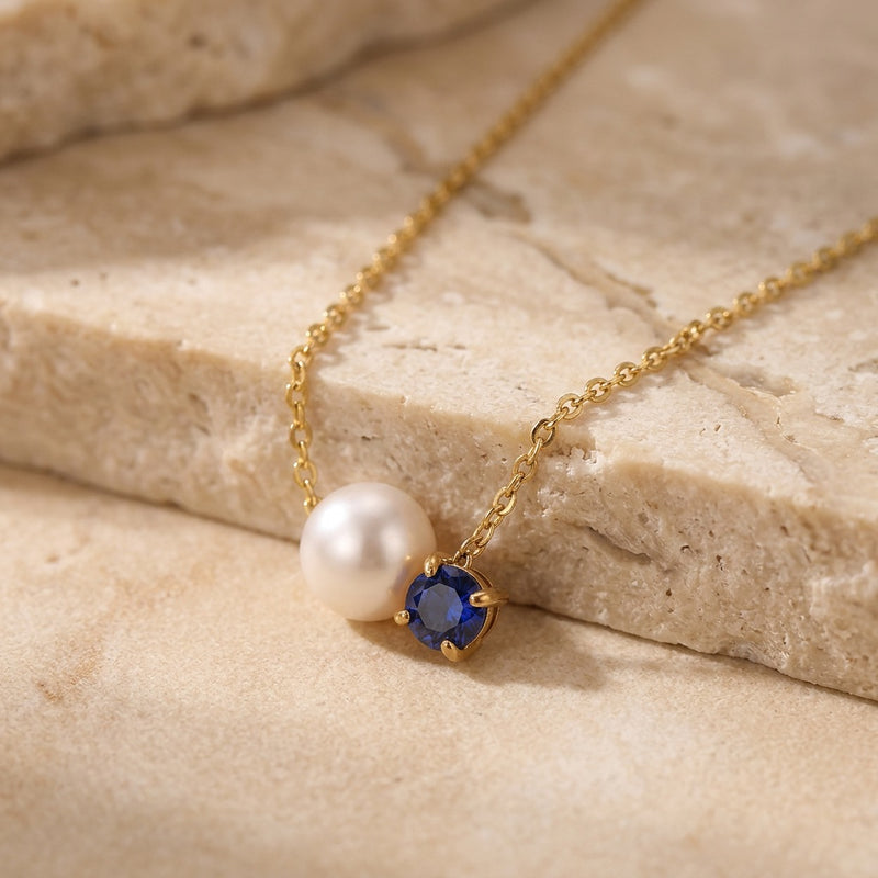 Blue Sapphire and Pearl Necklace “Serenza”