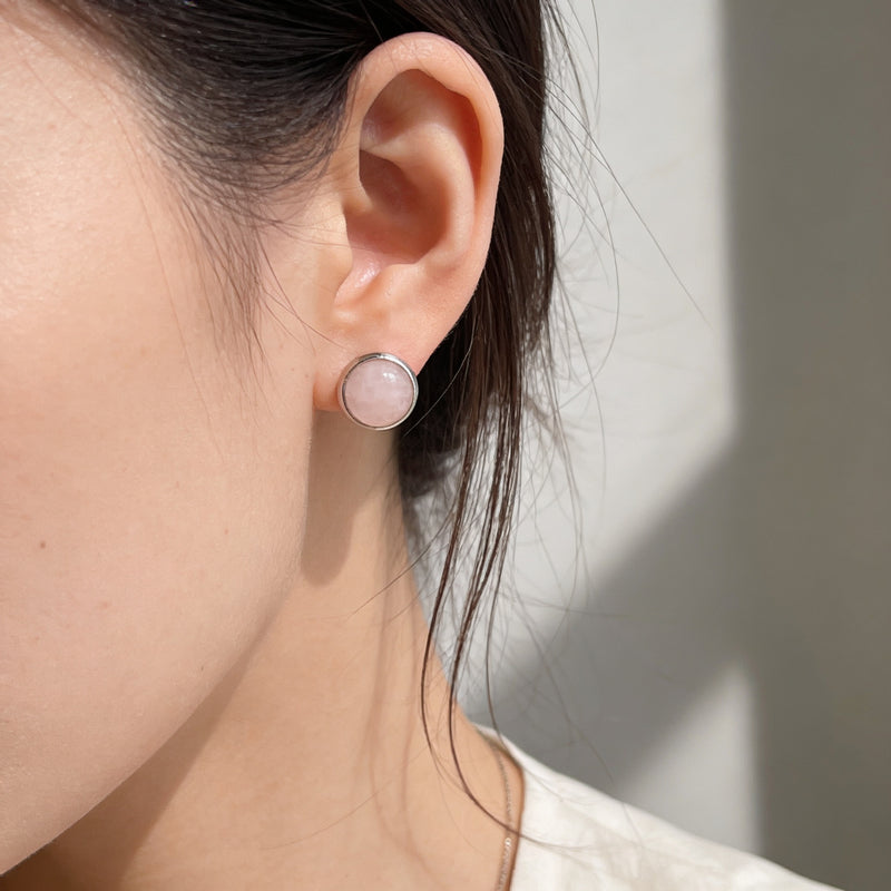 Rose Quartz Stone Stud Earrings "Orbita"