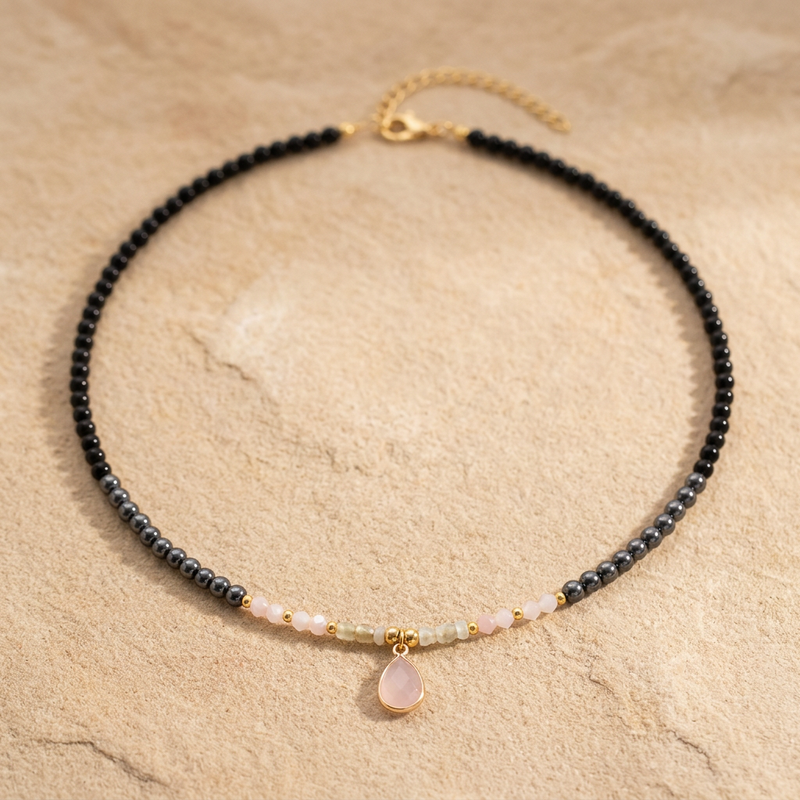 Pink Quartz Stone Necklace "Blush Serenity"