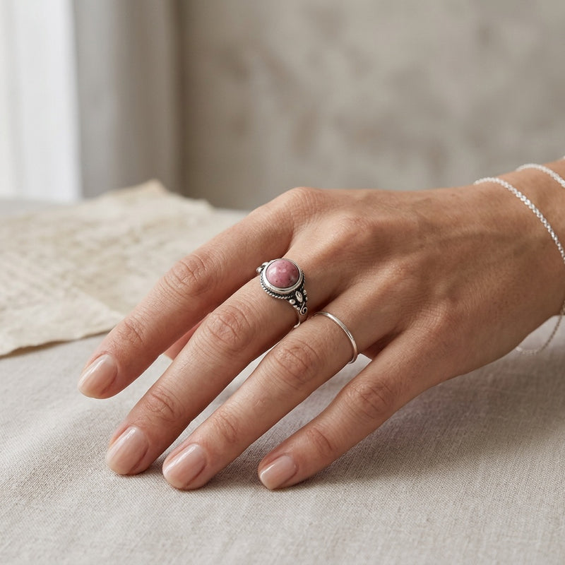 Rhodochrosite Stone Ring "Sakura"