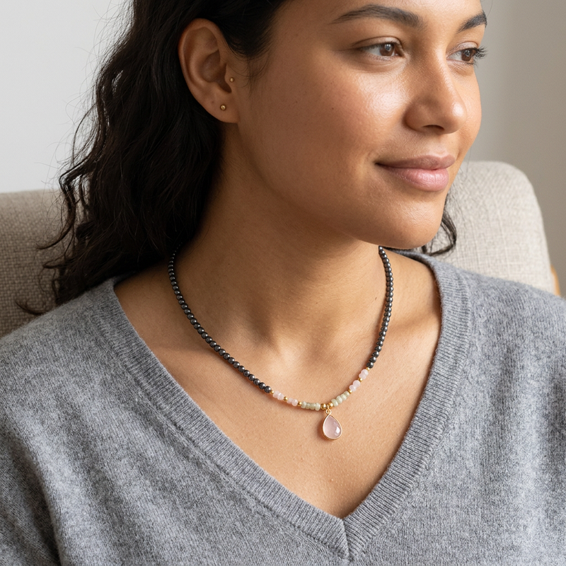 Pink Quartz Stone Necklace "Blush Serenity"