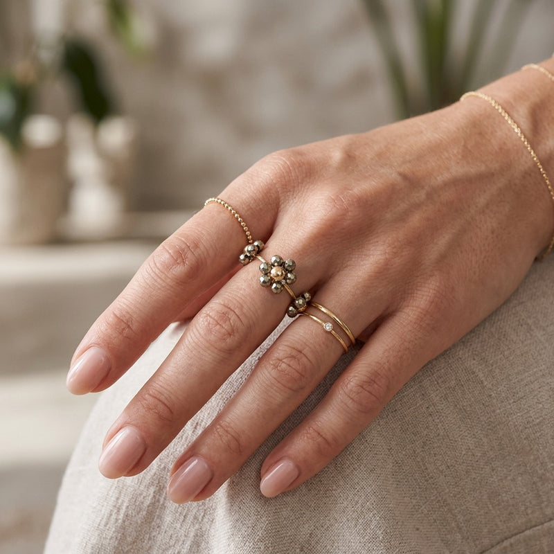 Pyrite Ring adjustable "Flower"