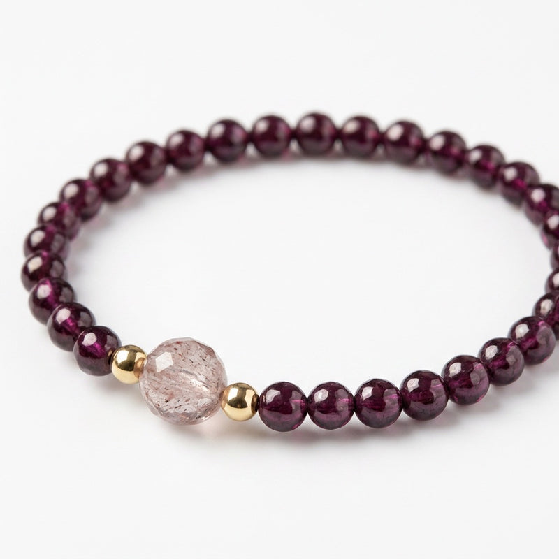 Red Garnet Stone & Rose Quartz Bracelet "Jiandan"