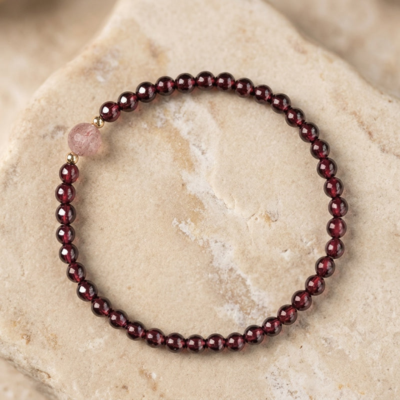 Red Garnet Stone & Rose Quartz Bracelet "Jiandan"