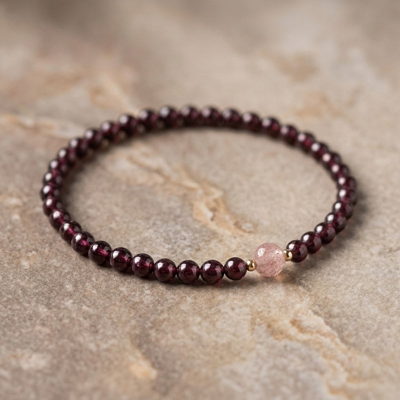 Red Garnet Stone & Rose Quartz Bracelet "Jiandan"