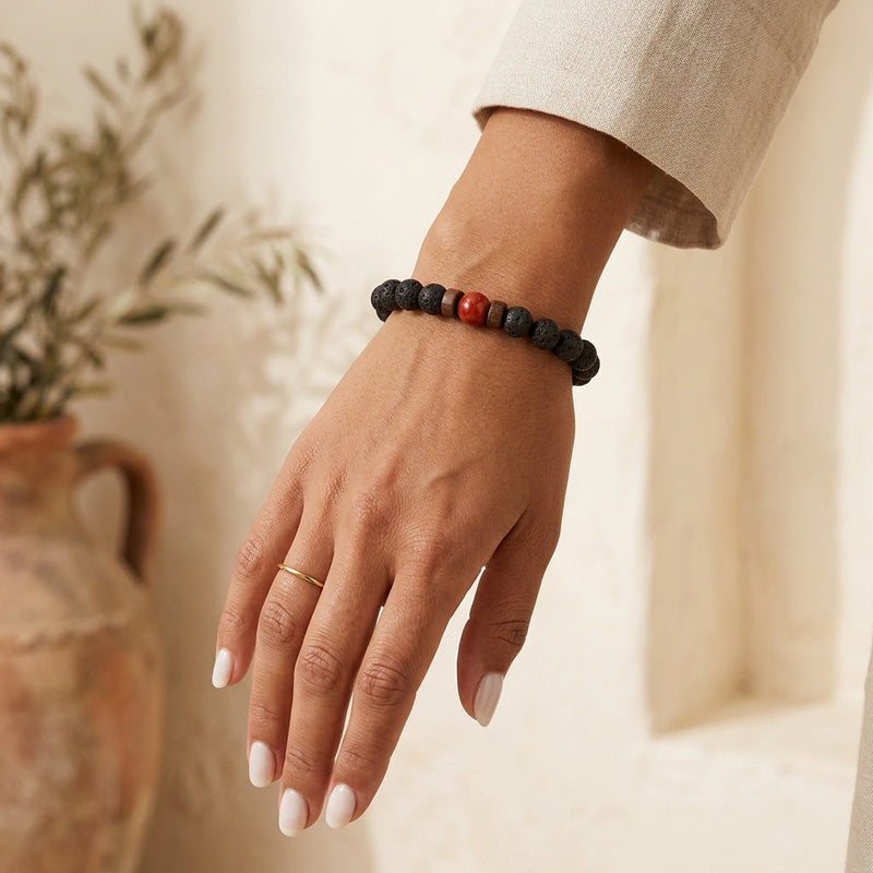 Lava Stone & Red Jasper Bracelet "Falcon Veil"