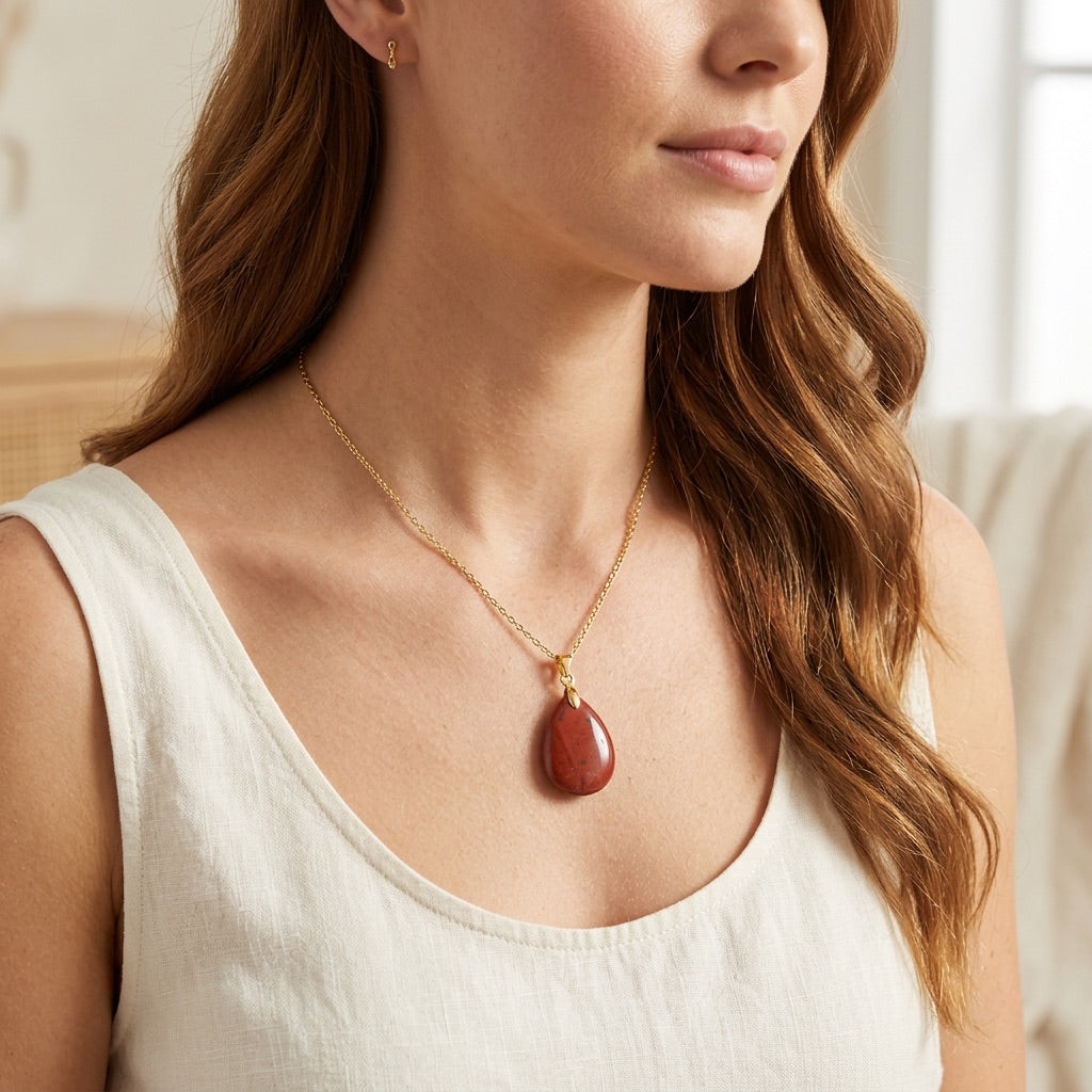 Red Jasper Stone Necklace "Perle"