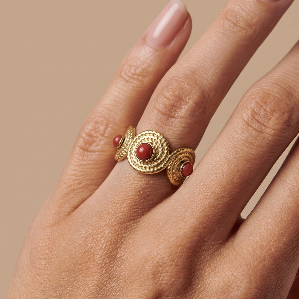 Red Jasper Ring "Trio" adjustable