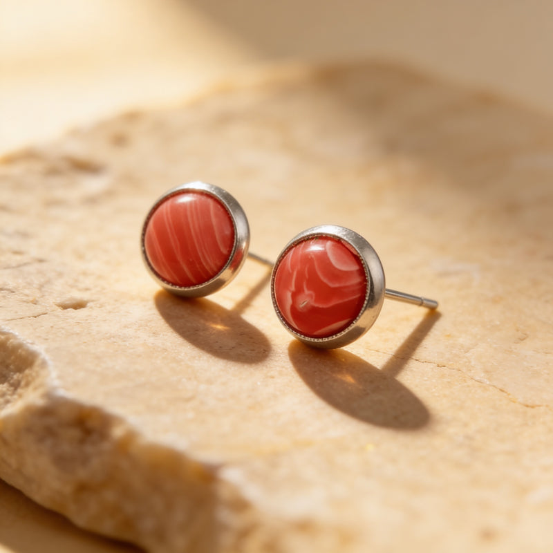 Red Malachite Stud Earrings "Orbita"